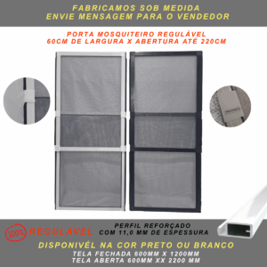 Tela Mosquiteira De Encaixe Regulável Reforçada Para Porta - Medida: 60cm de Largura e Abertura Regulável Até 220cm